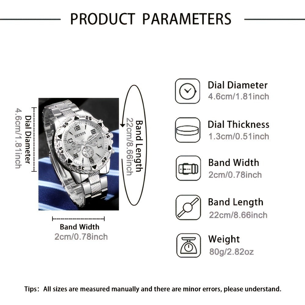Men's Quartz Watch - 's Set of 2 | Stainless Steel Case, Silicone Strap, Business Casual - product detail view 4