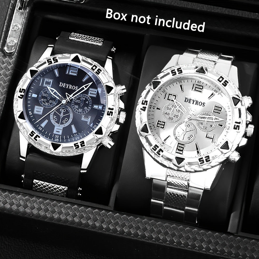 Men's Quartz Watch - 's Set of 2 | Stainless Steel Case, Silicone Strap, Business Casual - product detail view 7