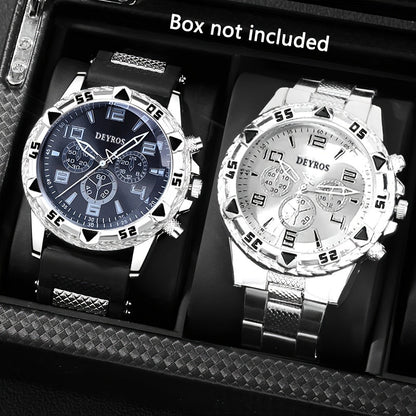 Men's Quartz Watch - 's Set of 2 | Stainless Steel Case, Silicone Strap, Business Casual - product detail view 7