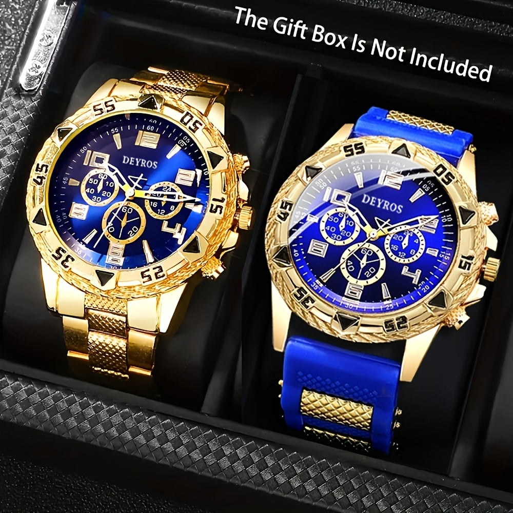 Men's Quartz Watch - 's Set of 2 | Stainless Steel Case, Silicone Strap, Business Casual - product detail view 11