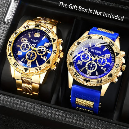 Men's Quartz Watch - 's Set of 2 | Stainless Steel Case, Silicone Strap, Business Casual - product detail view 11