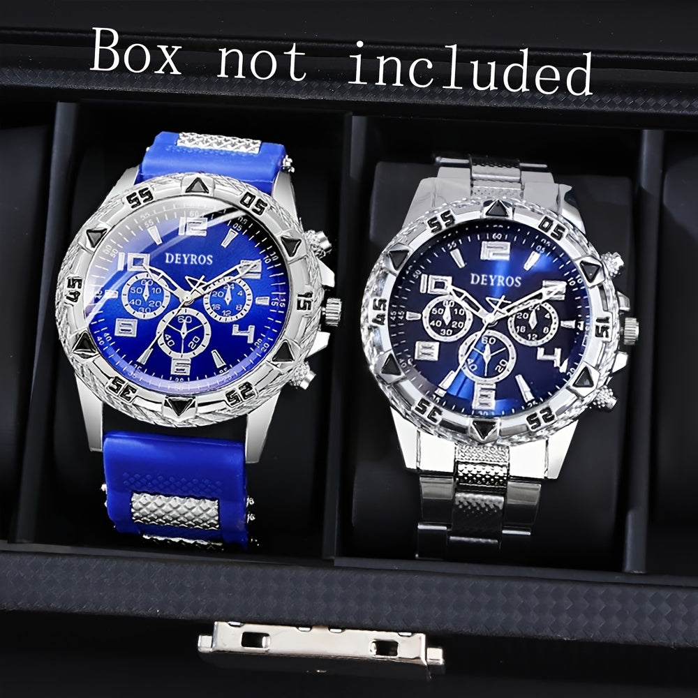Men's Quartz Watch - 's Set of 2 | Stainless Steel Case, Silicone Strap, Business Casual - product detail view 13