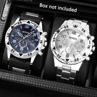 Men's Quartz Watch - 's Set of 2 | Stainless Steel Case, Silicone Strap, Business Casual - product detail view 14