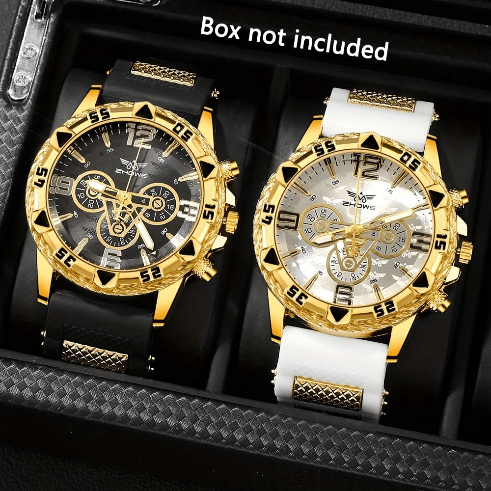 Men's Quartz Watch - 's Sports Set of 2 Large Dial Silicone Strap Wristwatch for , Casual - main product view