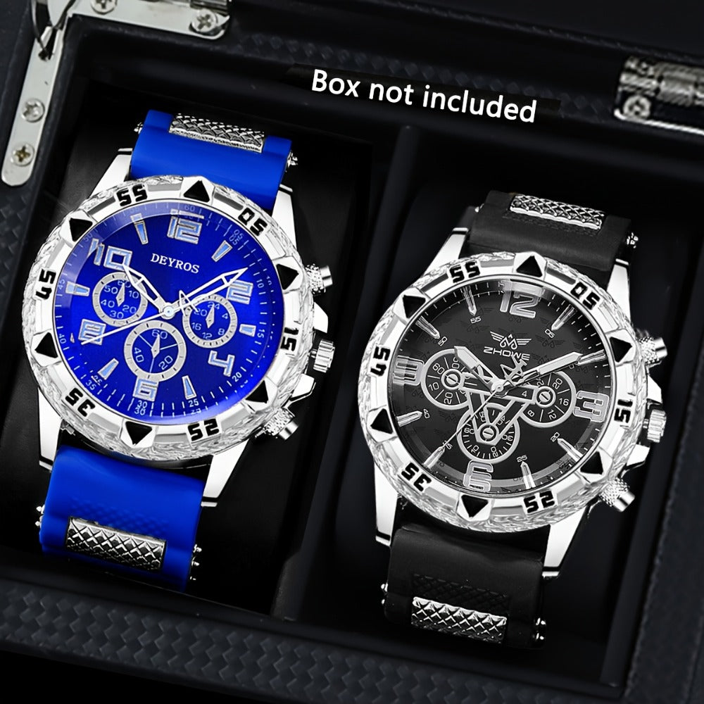 Men's Quartz Watch - 's Sports Set of 2 Large Dial Silicone Strap Wristwatch for , Casual - product detail view 7