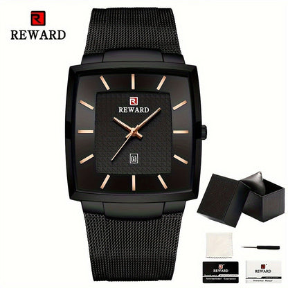 Men's Quartz Watch - 's Square Blue Dial Luxury Stainless Steel Strap, Luminous Hands, Date - product detail view 5