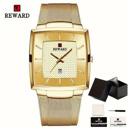 Men's Quartz Watch - 's Square Blue Dial Luxury Stainless Steel Strap, Luminous Hands, Date - product detail view 7