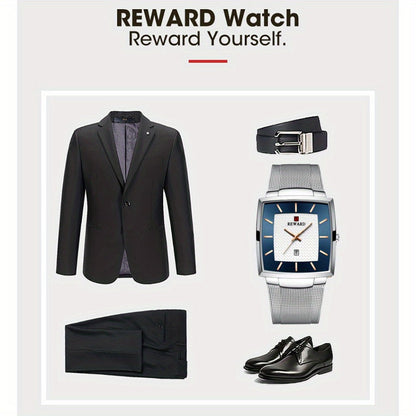 Men's Quartz Watch - 's Square Blue Dial Luxury Stainless Steel Strap, Luminous Hands, Date - product detail view 16