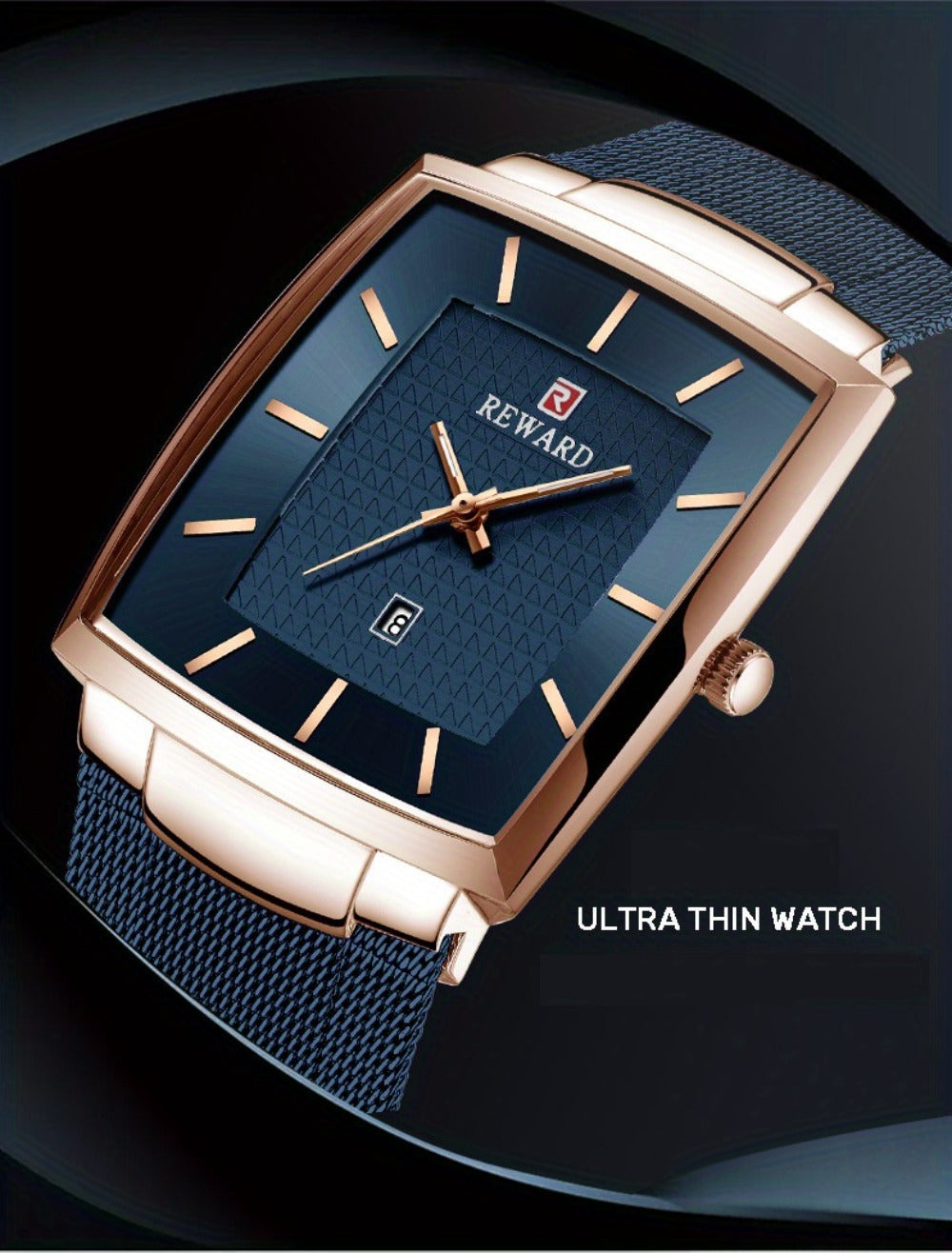 Men's Quartz Watch - 's Square Blue Dial Luxury Stainless Steel Strap, Luminous Hands, Date - product detail view 21