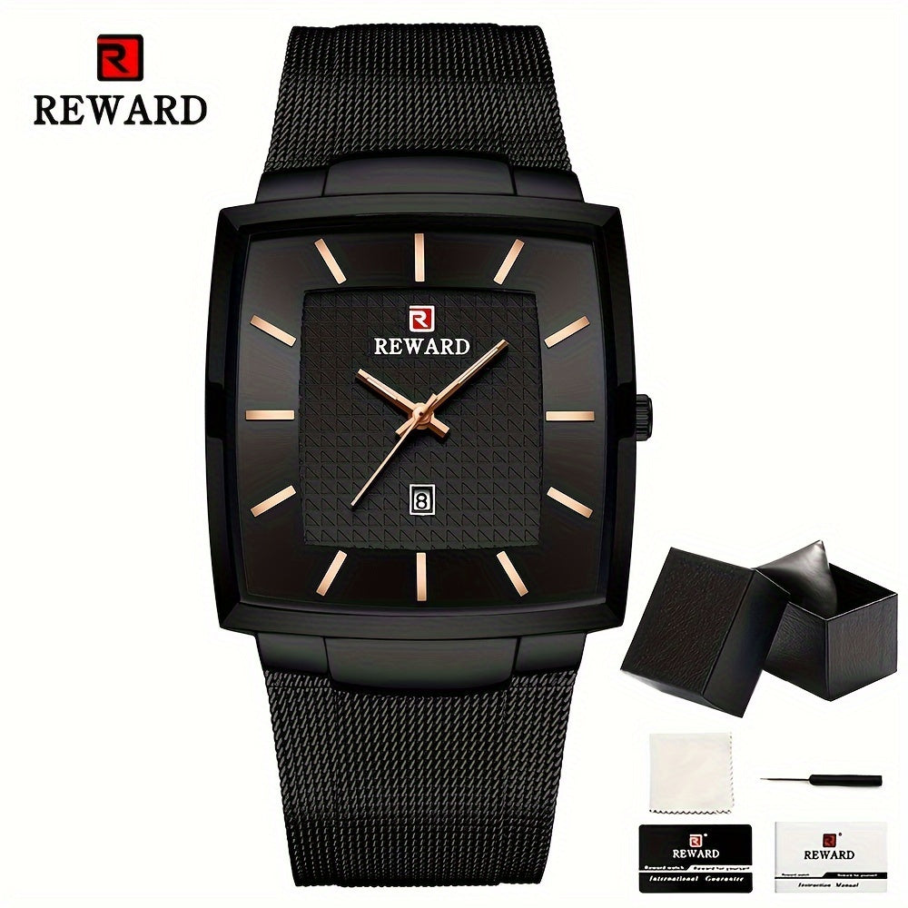 Men's Quartz Watch - 's Square Blue Dial Luxury Stainless Steel Strap, Luminous Hands, Date - product detail view 25