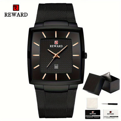 Men's Quartz Watch - 's Square Blue Dial Luxury Stainless Steel Strap, Luminous Hands, Date - product detail view 25
