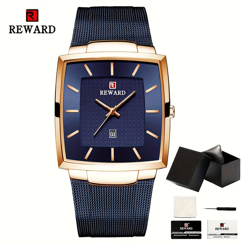 Men's Quartz Watch - 's Square Blue Dial Luxury Stainless Steel Strap, Luminous Hands, Date - product detail view 27