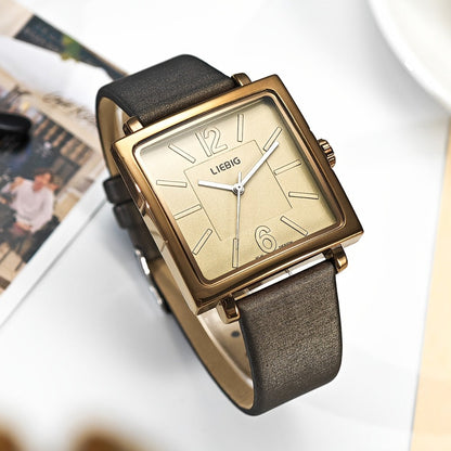 Women's Quartz Watch - 's Square Dial Elegant Classic Analog Wristwatch LIEBIG Coffee Golden - main product view