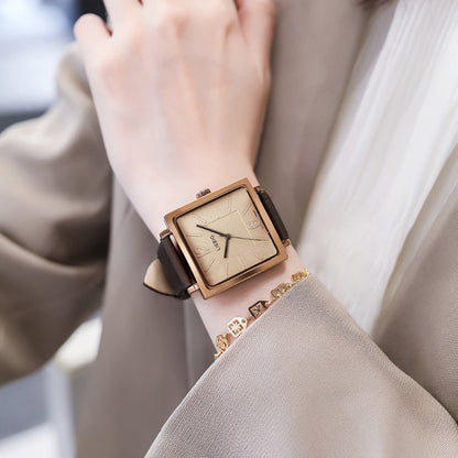 Women's Quartz Watch - 's Square Dial Elegant Classic Analog Wristwatch LIEBIG Coffee Golden - product detail view 2