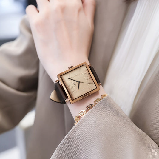 Women's Quartz Watch - 's Square Dial Elegant Classic Analog Wristwatch LIEBIG Coffee Golden - product detail view 2