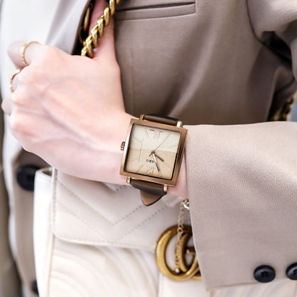 Women's Quartz Watch - 's Square Dial Elegant Classic Analog Wristwatch LIEBIG Coffee Golden - product detail view 3