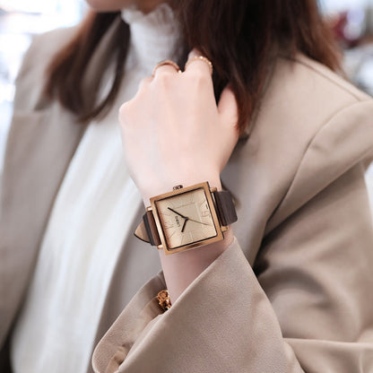 Women's Quartz Watch - 's Square Dial Elegant Classic Analog Wristwatch LIEBIG Coffee Golden - product detail view 6