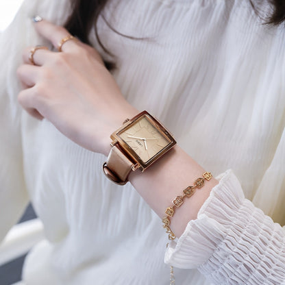 Women's Quartz Watch - 's Square Dial Elegant Classic Analog Wristwatch LIEBIG Coffee Golden - product detail view 7