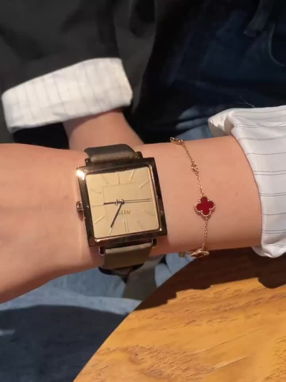 Women's Quartz Watch - 's Square Dial Elegant Classic Analog Wristwatch LIEBIG Coffee Golden - product detail view 11