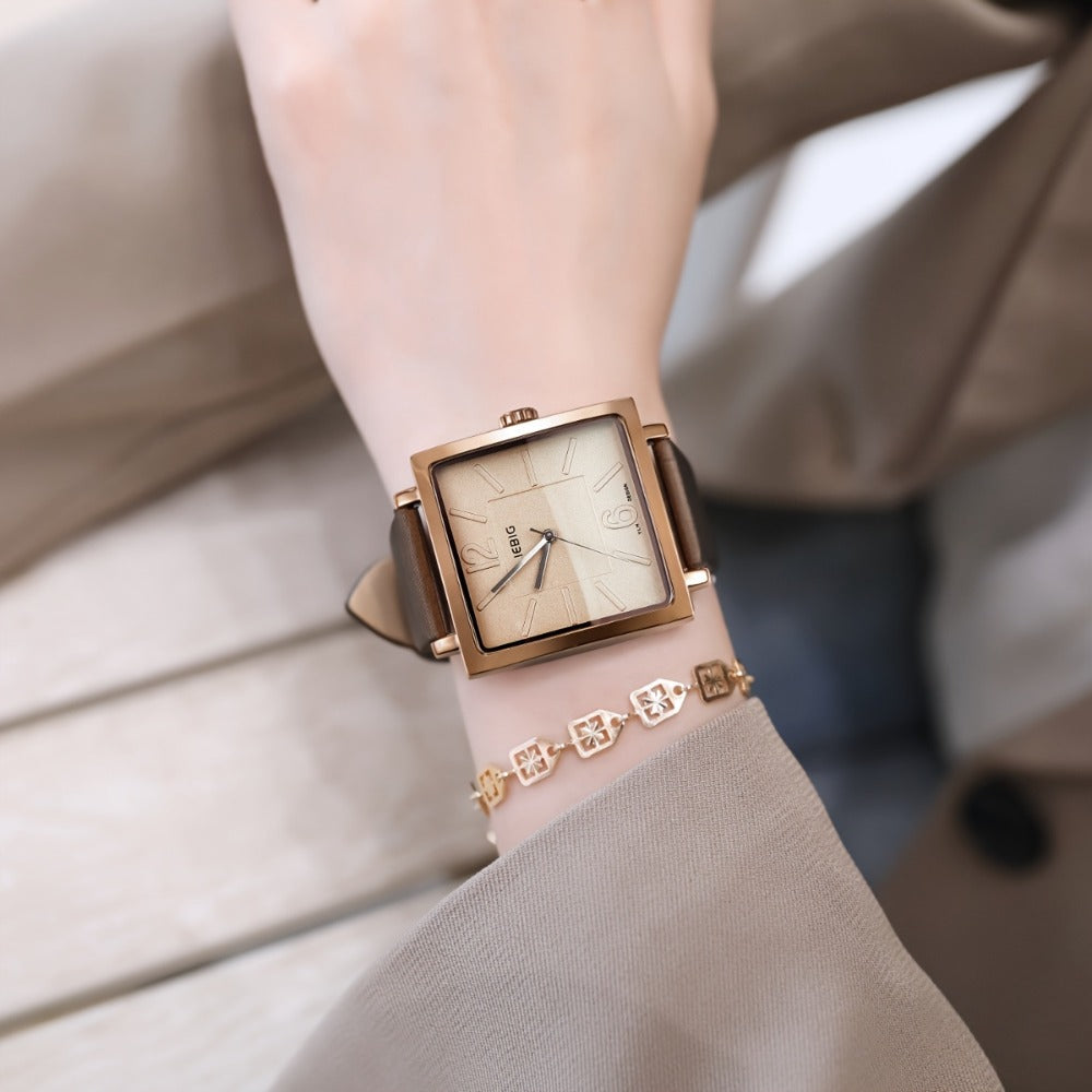 Women's Quartz Watch - 's Square Dial Elegant Classic Analog Wristwatch LIEBIG Coffee Golden - product detail view 13
