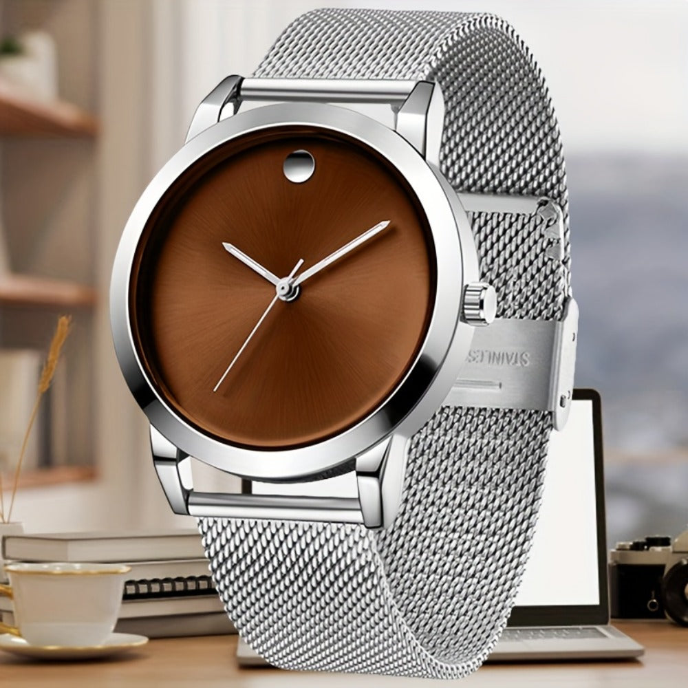 Men's Quartz Watch - 's Stainless Steel Casual Minimalist Wristwatch with Metal Band Elegant - main product view