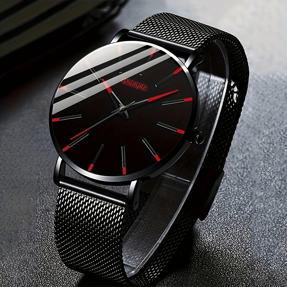 Men's Quartz Watch - 's with Stainless Steel Mesh Band | Chronograph, Date & Day Display - main product view