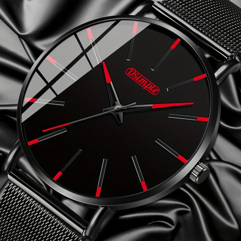 Men's Quartz Watch - 's with Stainless Steel Mesh Band | Chronograph, Date & Day Display - product detail view 2