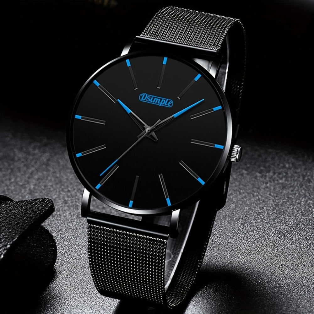 Men's Quartz Watch - 's with Stainless Steel Mesh Band | Chronograph, Date & Day Display - product detail view 4