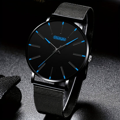 Men's Quartz Watch - 's with Stainless Steel Mesh Band | Chronograph, Date & Day Display - product detail view 4