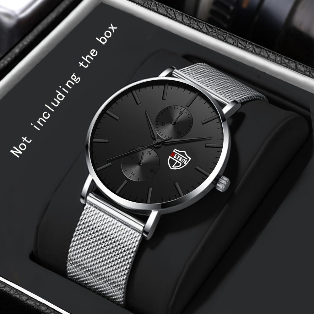 Men's Quartz Watch - 's with Stainless Steel Mesh Band | Chronograph, Date & Day Display - product detail view 5