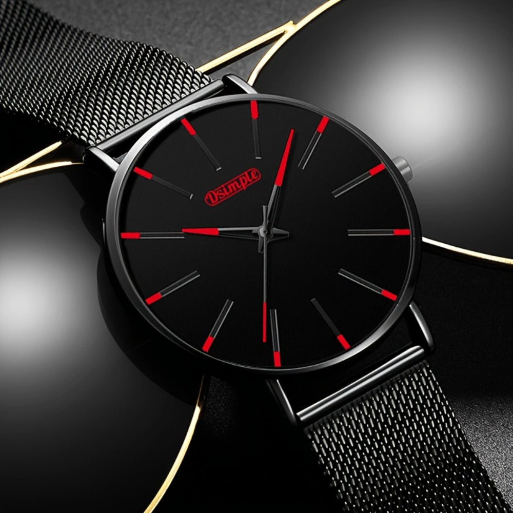 Men's Quartz Watch - 's with Stainless Steel Mesh Band | Chronograph, Date & Day Display - product detail view 6