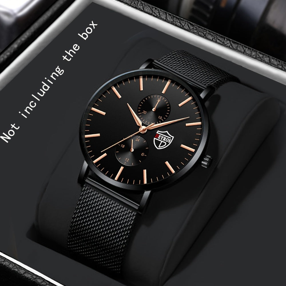 Men's Quartz Watch - 's with Stainless Steel Mesh Band | Chronograph, Date & Day Display - product detail view 7