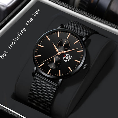 Men's Quartz Watch - 's with Stainless Steel Mesh Band | Chronograph, Date & Day Display - product detail view 7