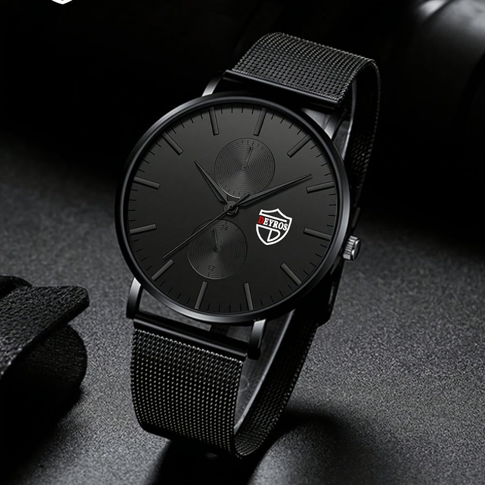 Men's Quartz Watch - 's with Stainless Steel Mesh Band | Chronograph, Date & Day Display - product detail view 8