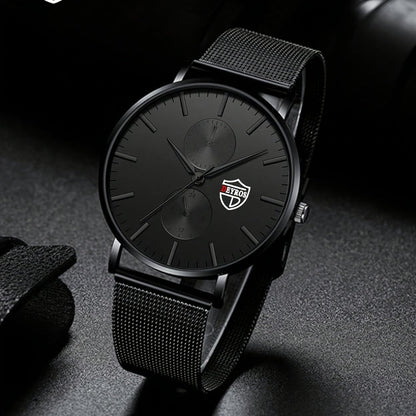 Men's Quartz Watch - 's with Stainless Steel Mesh Band | Chronograph, Date & Day Display - product detail view 8