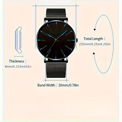 Men's Quartz Watch - 's with Stainless Steel Mesh Band | Chronograph, Date & Day Display - product detail view 9