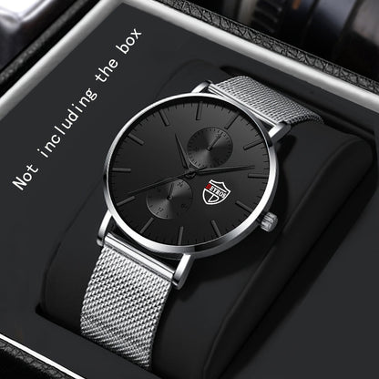 Men's Quartz Watch - 's with Stainless Steel Mesh Band | Chronograph, Date & Day Display - product detail view 10