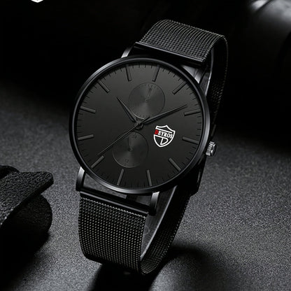 Men's Quartz Watch - 's with Stainless Steel Mesh Band | Chronograph, Date & Day Display - product detail view 12