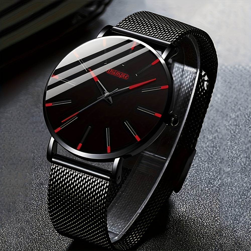 Men's Quartz Watch - 's with Stainless Steel Mesh Band | Chronograph, Date & Day Display - product detail view 13