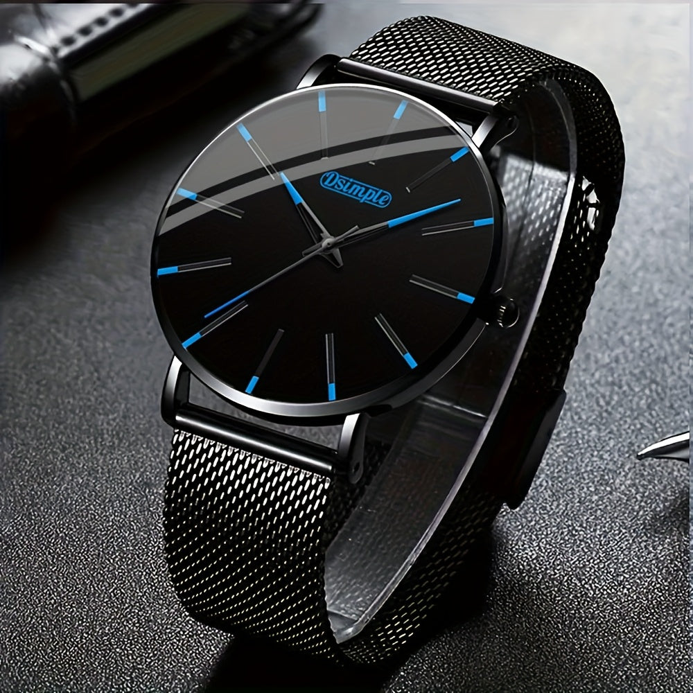 Men's Quartz Watch - 's with Stainless Steel Mesh Band | Chronograph, Date & Day Display - product detail view 14