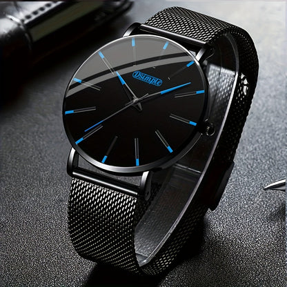 Men's Quartz Watch - 's with Stainless Steel Mesh Band | Chronograph, Date & Day Display - product detail view 14