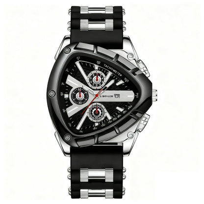 Men's Quartz Watch - 's Triangular Dial Unique Luxury Design, Silicone & Steel Band, Date - product detail view 7