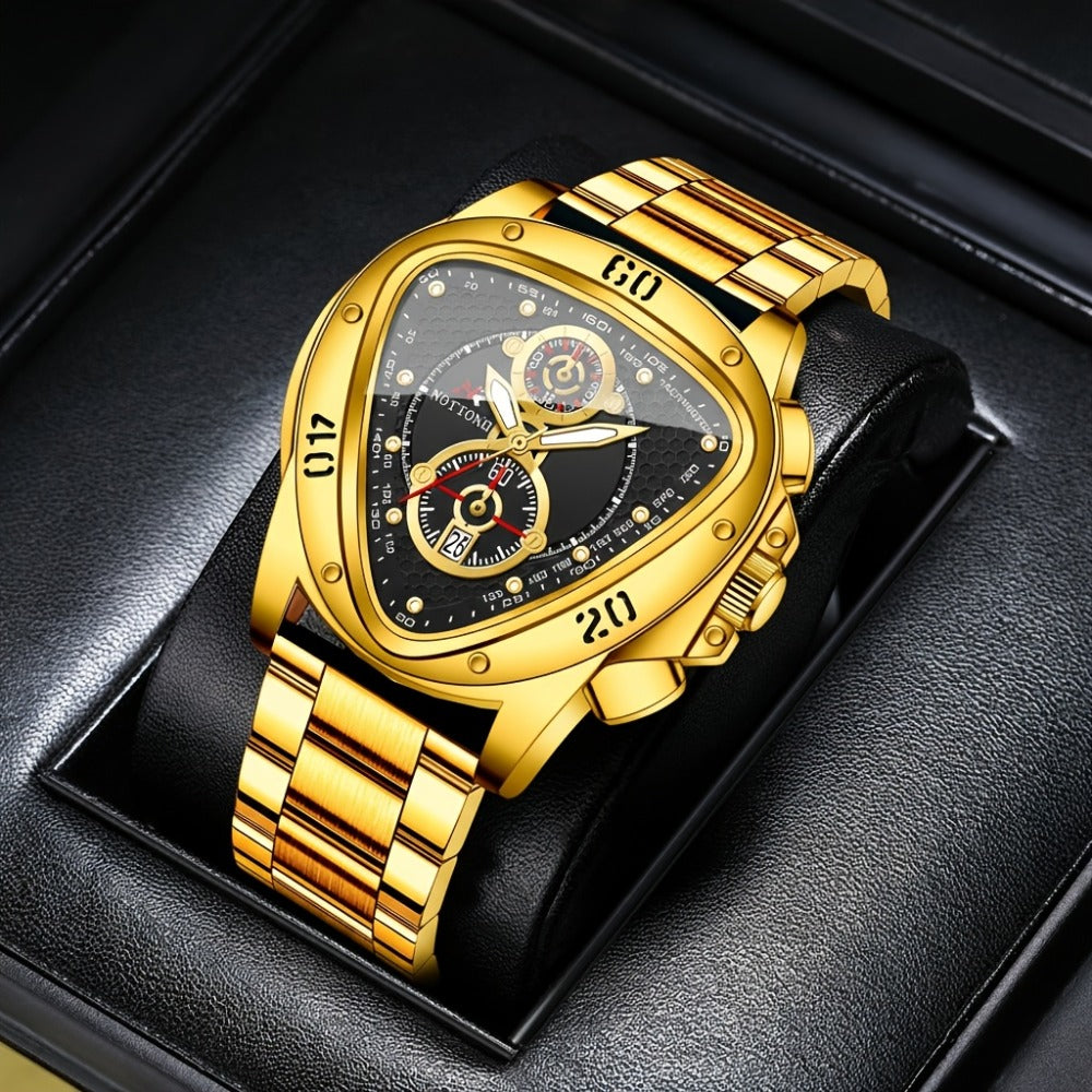 Men's Quartz Watch - 's Triangular Dial Unique Luxury Design, Silicone & Steel Band, Date - product detail view 9