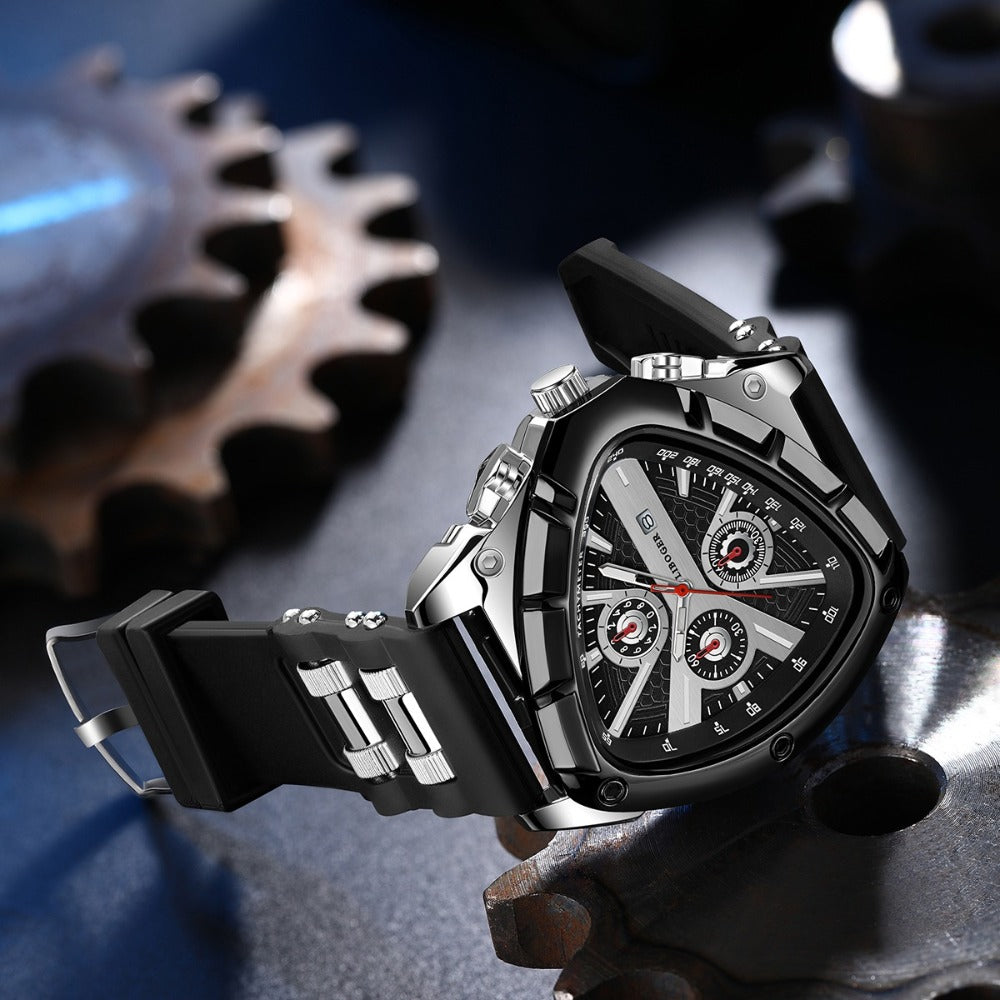 Men's Quartz Watch - 's Triangular Dial Unique Luxury Design, Silicone & Steel Band, Date - product detail view 10