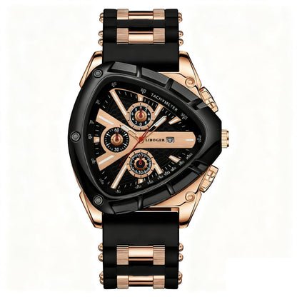 Men's Quartz Watch - 's Triangular Dial Unique Luxury Design, Silicone & Steel Band, Date - product detail view 12