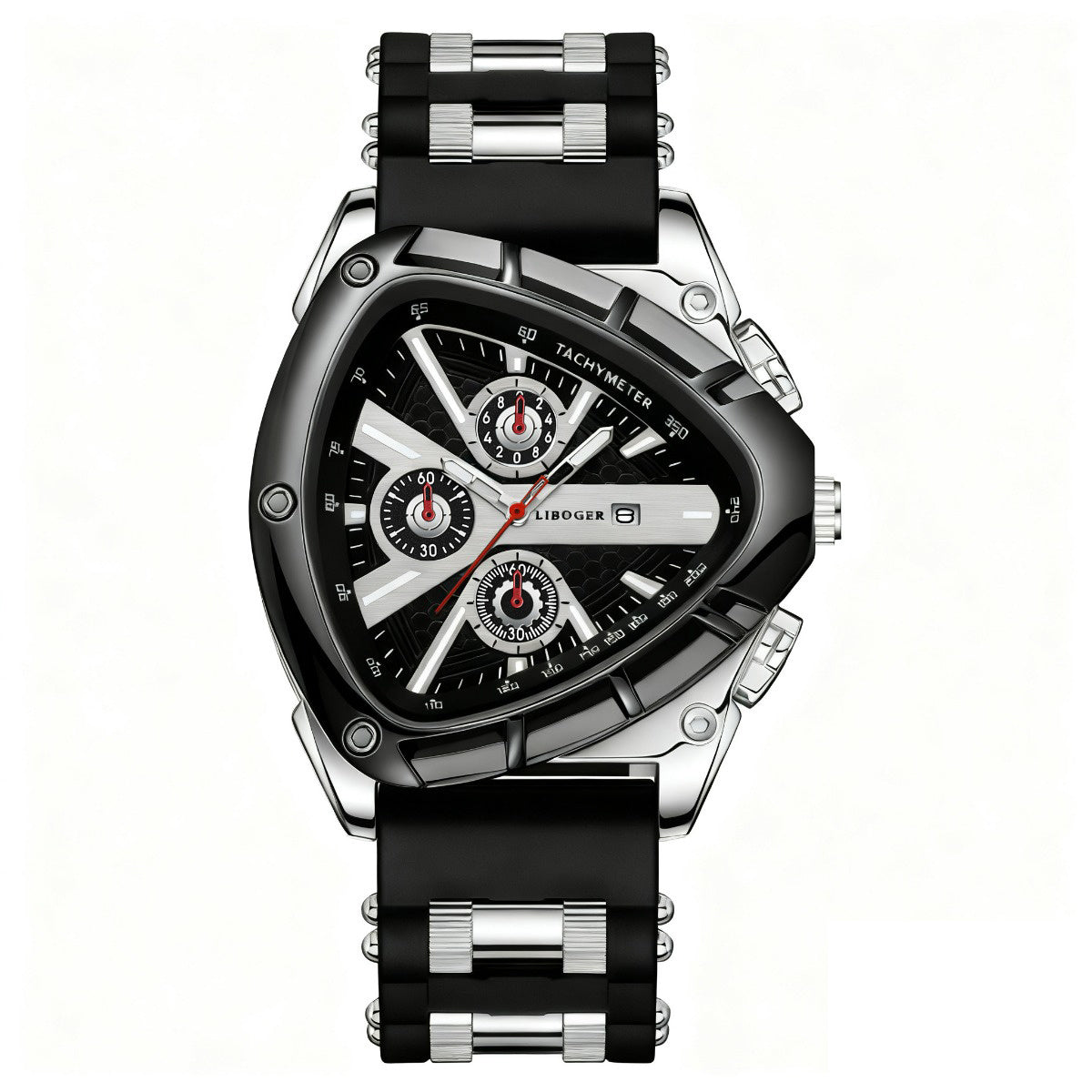Men's Quartz Watch - 's Triangular Dial Unique Luxury Design, Silicone & Steel Band, Date - product detail view 13