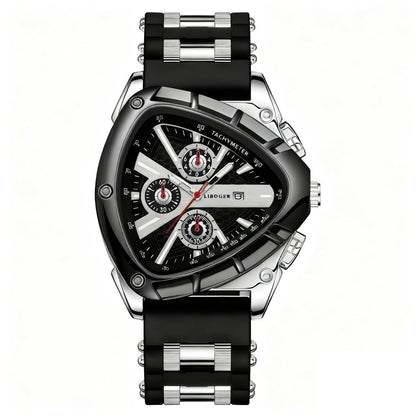 Men's Quartz Watch - 's Triangular Dial Unique Luxury Design, Silicone & Steel Band, Date - product detail view 13
