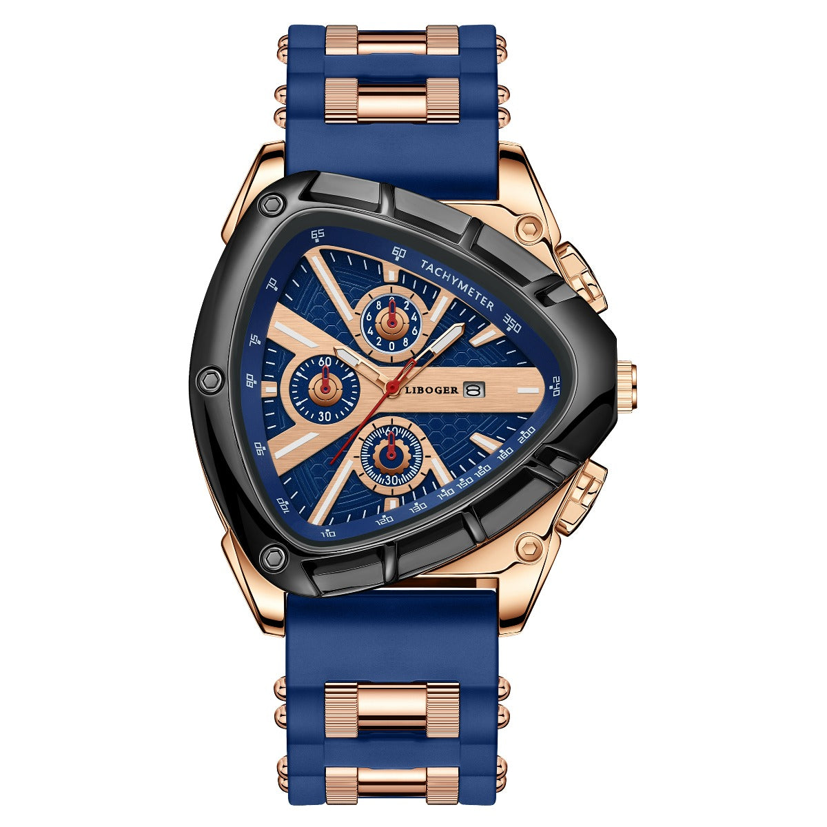 Men's Quartz Watch - 's Triangular Dial Unique Luxury Design, Silicone & Steel Band, Date - product detail view 14
