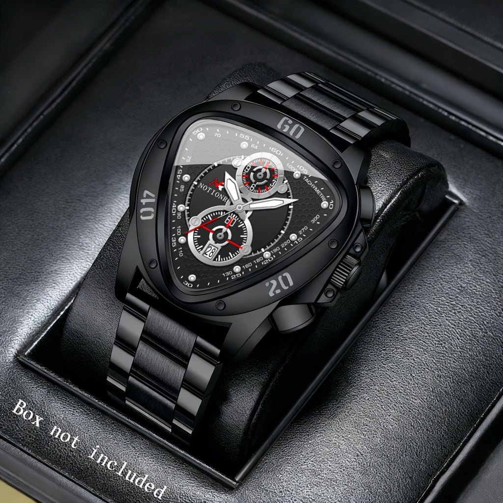 Men's Quartz Watch - 's Triangular Dial Unique Luxury Design, Silicone & Steel Band, Date - product detail view 16