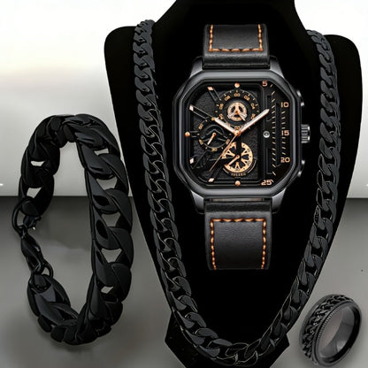 Men's Quartz Watch - 's Vintage Large Square Dial Date Calendar, Analog Wristwatch for Business - product detail view 2